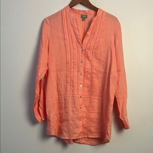 J. Jill|100% Linen Women's Peach Button-Down Tunic Shirt sz Large